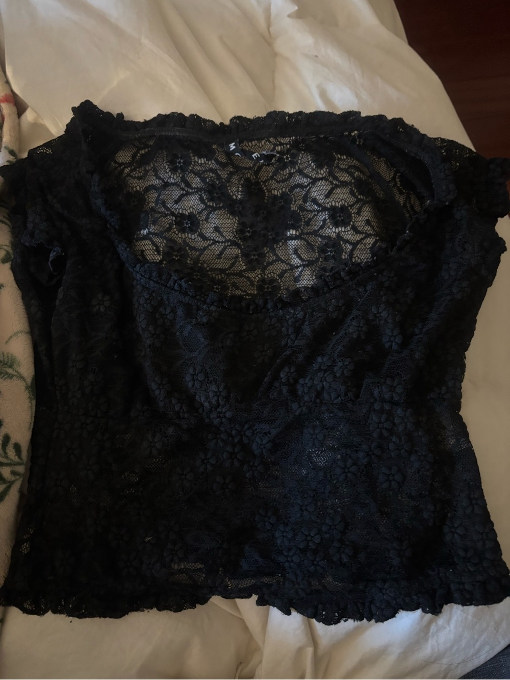 Black Lace Floral Crop Top